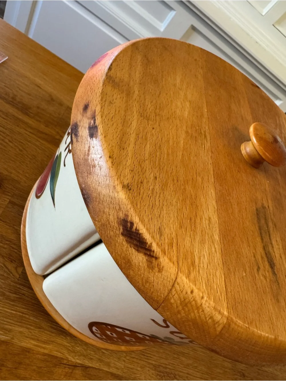 🍇 Vintage Esmond Watt Pottery 4pc Canister Set | Wood Lazy Susan Base